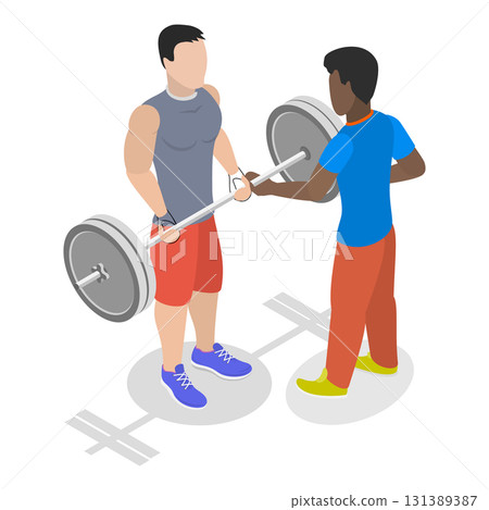 3D Isometric Flat Vector Illustration of Healthy and Active Lifestyle, Get In Shape With A Personal Fitness Coach. Item 1 131389387