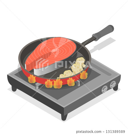 3D Isometric Flat Vector Set of Field Kitchen Elements, Cooking Food On Camp Stoves. Item 2 3D Isometric Flat Vector Set of Field Kitchen Elements, Cooking Food On Camp Stoves. Item 2 131389389