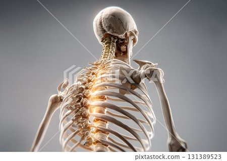 Anatomy biological structure showing the spine and bones in a detailed view. 131389523