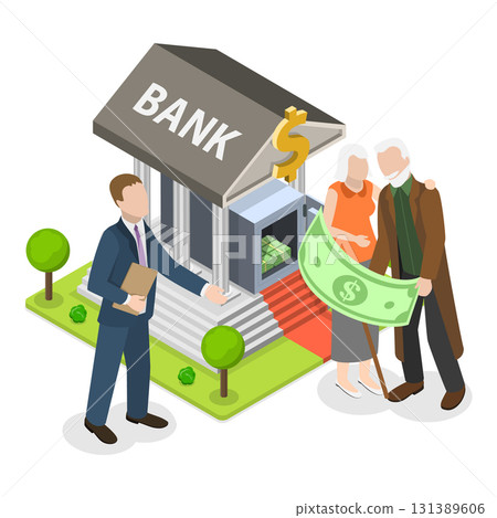 3D Isometric Flat Vector Illustration of Employee Pension Fund, Worker Retirement Savings. Item 4 3D Isometric Flat Vector Illustration of Employee Pension Fund, Worker Retirement Savings. Item 4 131389606