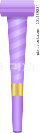 A lavender trumpet-shaped party horn with subtle stripes and a gold band in the middle. 131389824