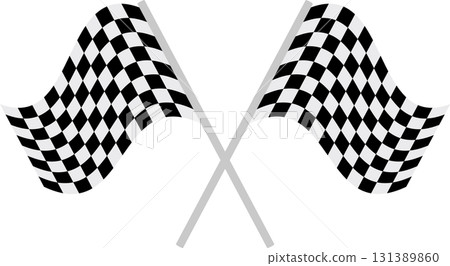 Two crossed checkered flags symbolize victory and the end of a competition, often in racing. Two crossed checkered flags symbolize victory and the end of a competition, often in racing. 131389860