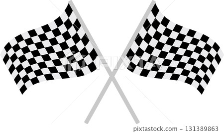 Two crossed checkered flags, commonly used to signal the end of a race or competition. 131389863