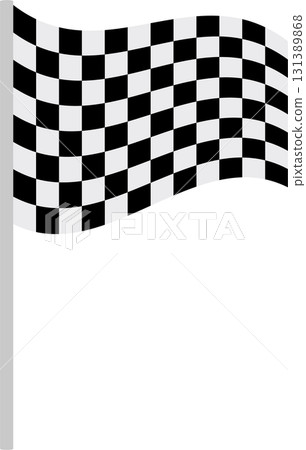 Checkered flag blowing on a pole. Represents victory, racing, speed, and competitive sports. 131389868