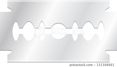 Close-up of a sharp, symmetrical double-edged razor blade, reflecting light off its sleek surface. Close-up of a sharp, symmetrical double-edged razor blade, reflecting light off its sleek surface. 131389881