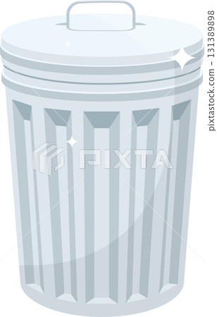 Shiny metallic trash can with lid and handle, clean and tidy for waste disposal. 131389898