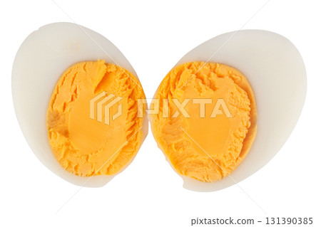 Boiled Egg Halves on White Background 131390385