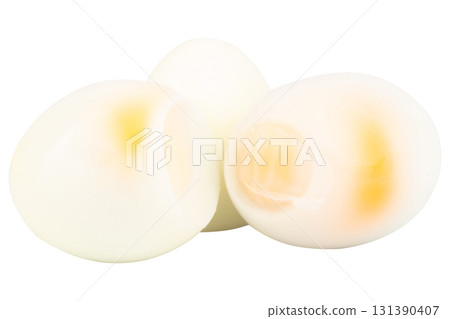 Boiled Egg Halves on White Background 131390407