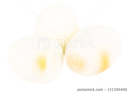 Boiled Egg Halves on White Background 131390408