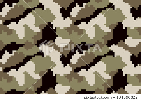 pixel camouflage seamless pattern background vector skin texture military textile army camo clothing brown black colors 131390822