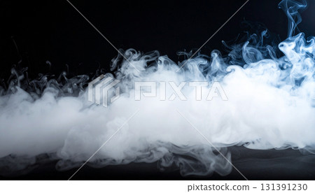 An abstract texture with a fantastic white mist floating in the dark 131391230