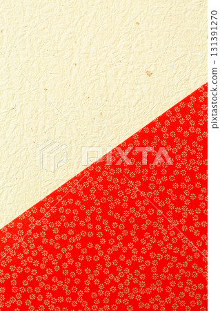 Red and light yellow washi paper with gold floral patterns 131391270