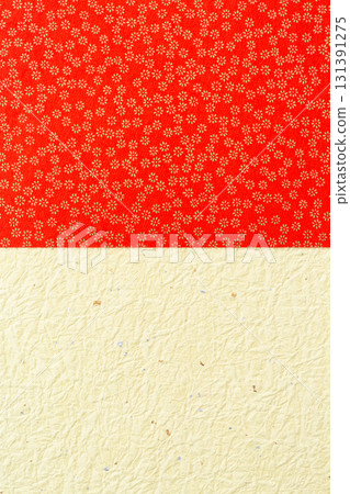 Red and light yellow washi paper with gold floral patterns 131391275