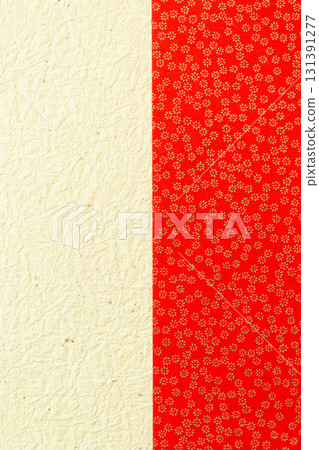 Red and light yellow washi paper with gold floral patterns 131391277