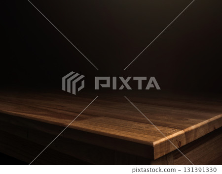 Abstract wooden table with moody lighting 131391330