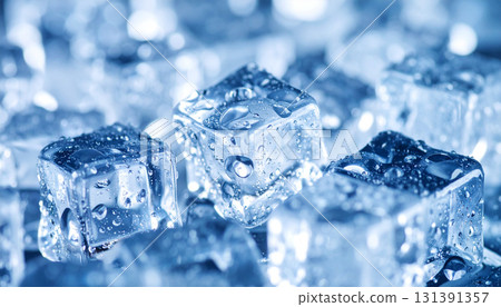 Crystal clear details of melting ice dripping with water droplets 131391357