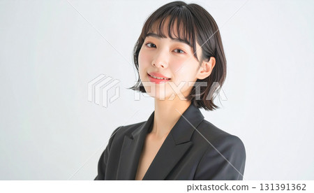 Clipping material of a young female model wearing a business suit 131391362