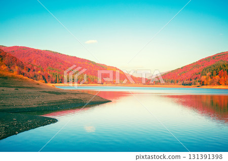 Beautiful mountain lake with reflection in autumn 131391398