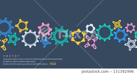 Multi-colored gears. Rotating mechanism of round parts .Machine technology. Vector illustration. 131392996
