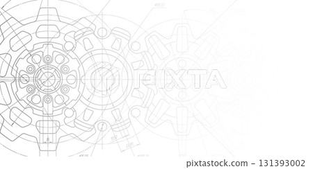 Engineering industrial background.Technical drawing of gears .Technology banner.Vector illustration . Engineering industrial background.Technical drawing of gears .Technology banner.Vector illustration . 131393002