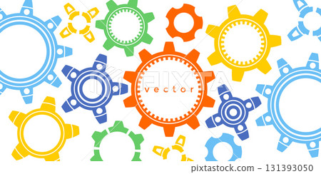 Multi-colored gears. Rotating mechanism of round parts .Machine technology. Vector illustration. 131393050