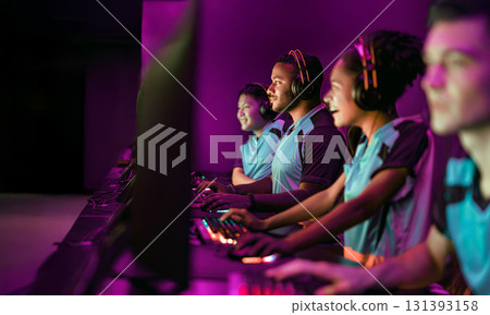 Competitive Gamers Are Actively Engaged in a Dynamic Atmosphere of an Esports Tournament 131393158