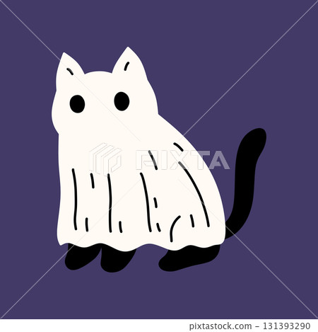 Cute black cat dressed as a ghost Cute black cat dressed as a ghost 131393290