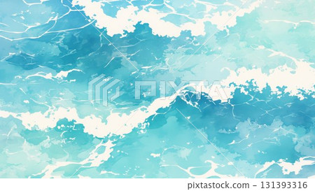 Watercolor art background of blue sea and white waves 131393316