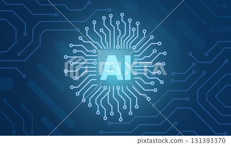 AI processor icon on futuristic circuit board. Vector graphic for technology and artificial intelligence concepts. Technology background of AI microchip and radial circuit lines. AI processor icon on futuristic circuit board. Vector graphic for technology and artificial intelligence concepts. Technology background of AI microchip and radial circuit lines. 131393370