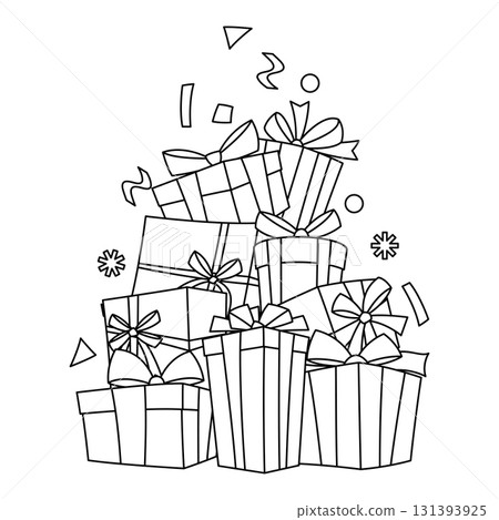 Illustration of gift box. Black line presents gift boxes for celebration, discounts or promotions. Illustration of gift box. Black line presents gift boxes for celebration, discounts or promotions. 131393925