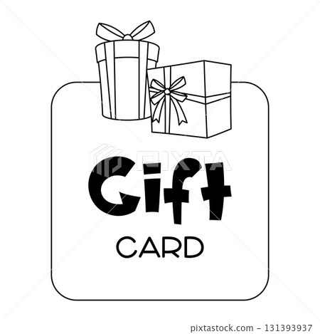 Illustration of gift box. Black line presents gift boxes for celebration, discounts or promotions. 131393937