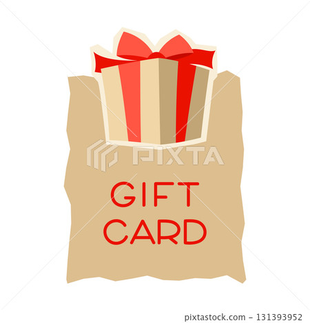 Gift card or coupon. Craft present gift box for celebration, discounts or promotions. 131393952