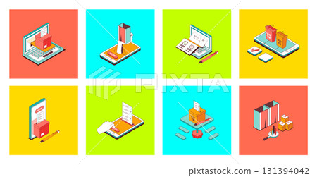 Election and voting concept of 3d isometric icons set. Pack with online vote system, making democratic choices, supporting political candidates and scoring politician results. Vector illustration. 131394042