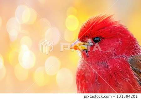 Vibrant red bird gracefully soaring through golden sunlight with dynamic motion against a soft muted backdrop Vibrant red bird gracefully soaring through golden sunlight with dynamic motion against a soft muted backdrop 131394201