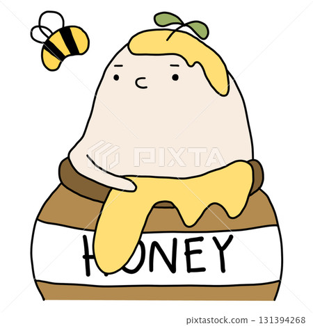 white radish cartoon with a jar of honey 131394268