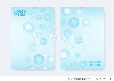 Modern templates for brochure magazine leaflet flyer cover booklet annual report. Modern futuristic hexagonal pattern with particle, molecule structure for medical, technology, chemistry, science. 131395001