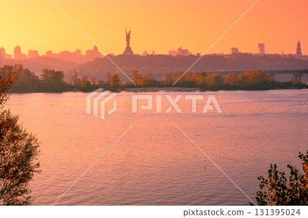 Kyiv in the evening. View of the Right Bank of the Dnieper in Kyiv. Ukraine 131395024