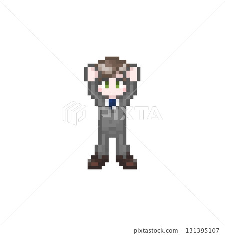 A male office worker in a suit cheering in a dot picture A male office worker in a suit cheering in a dot picture 131395107