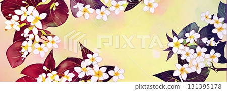 Background material, background image, pattern material, background illustration, wallpaper, watercolor style, plumeria, yellow 131395178