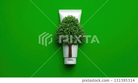 Eco Friendly Tube With Tree Growth Concept, Sustainable Packaging And Green Nature Visual 131395314