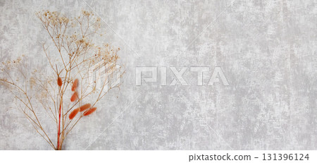 The template is Dried flowers on a gray background with space to copy. Flower card. Poster 131396124