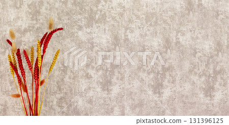 The template is Dried flowers on a gray background with space to copy. Flower card. Poster The template is Dried flowers on a gray background with space to copy. Flower card. Poster 131396125