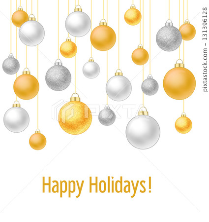帶有訊息的金色和銀色聖誕球的插圖 131396128