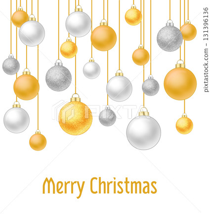 帶有訊息的金色和銀色聖誕球的插圖 131396136