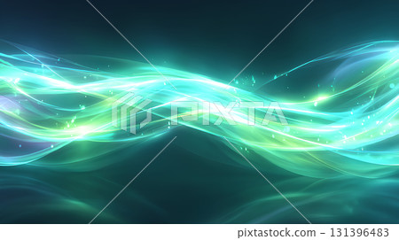 Abstract waves of blue and green light 131396483