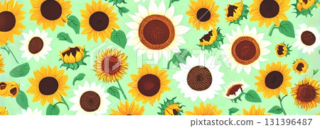 背景材料、背景圖像、圖案材料、背景圖、壁紙、水彩風格、向日葵、綠色 131396487