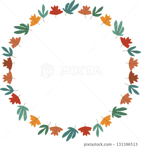 Border frame template with leaf elements decoration. Round border. Baby shower design 131396513