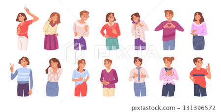 People showing positive gestures. Cheerful characters with thumbs up and ok signs, positive person communication gestures flat vector illustration set. Happy characters body language People showing positive gestures. Cheerful characters with thumbs up and ok signs, positive person communication gestures flat vector illustration set. Happy characters body language 131396572