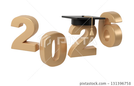 Golden 3d numbers forming 2026 with a graduation cap the 2. Symbolizing academic and success achievement future Golden 3d numbers forming 2026 with a graduation cap the 2. Symbolizing academic and success achievement future 131396758