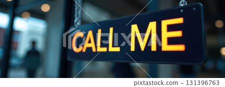 Call me sign hanging on glass door with copy space 131396763